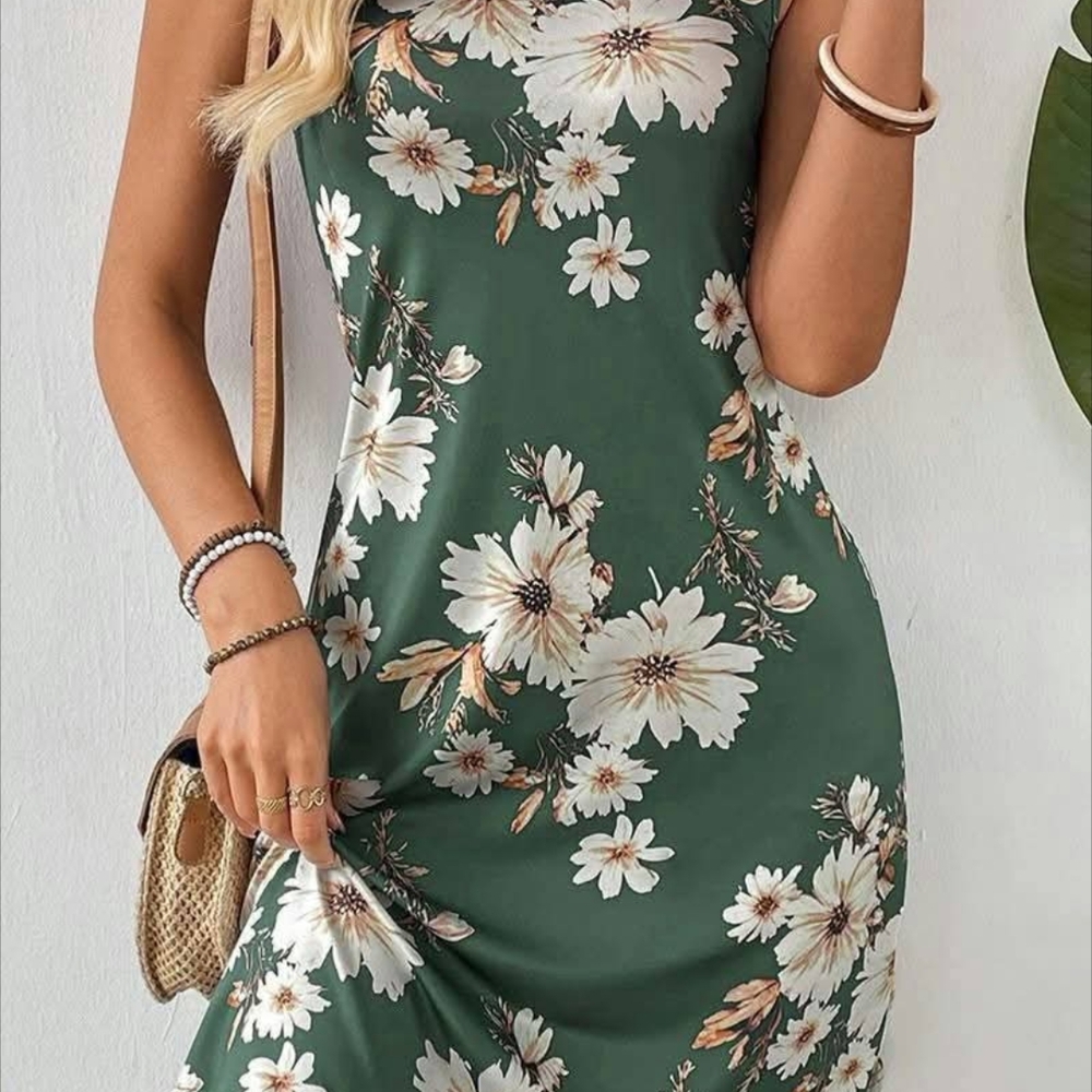 Elegant Floral Green Midi Dress